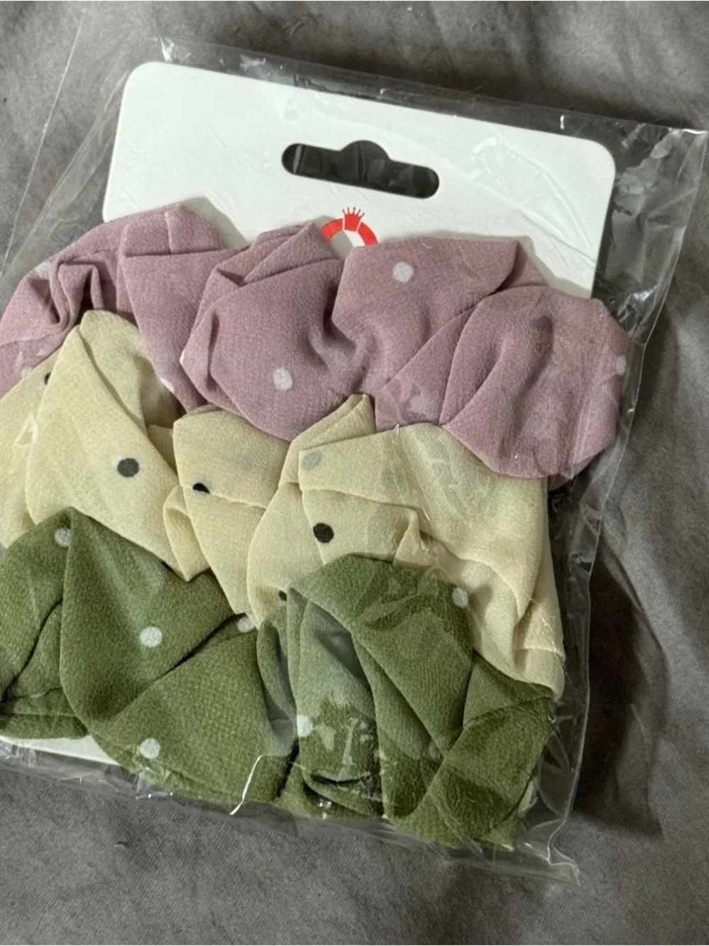 Polka Dot Fabric Scrunchie Set — Pink, Cream & Olive